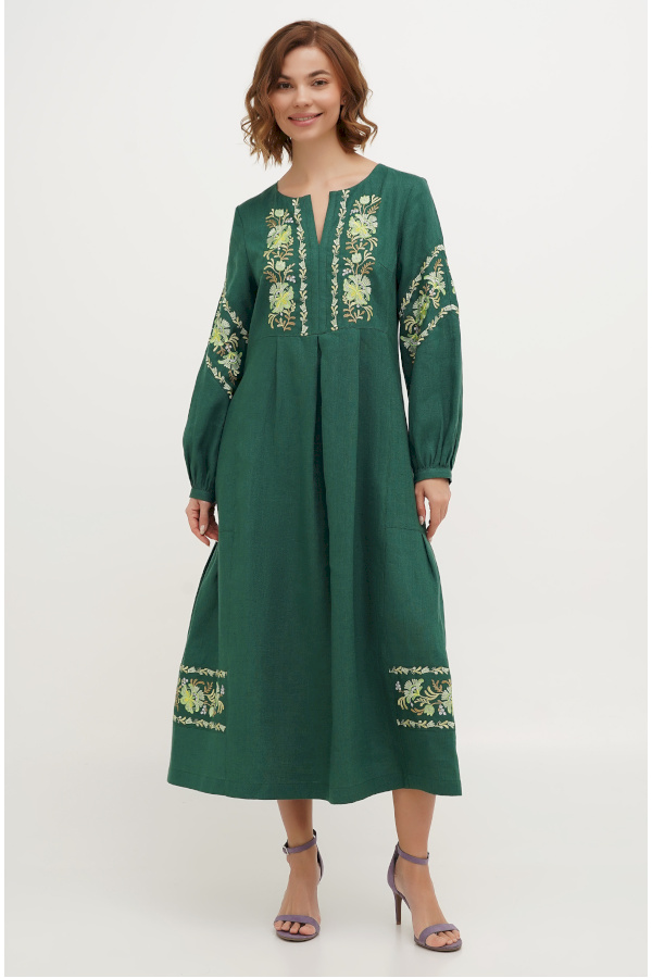 Linen dress with embroidery “Malyovanka” green